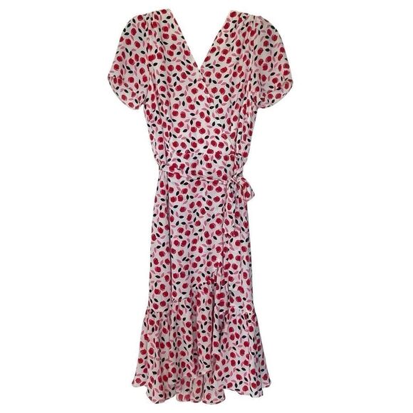 Talbots Red Pink Floral Cascade Faux Wrap Summer Dress Women’s Size 8 Petite 8P - Picture 2 of 7